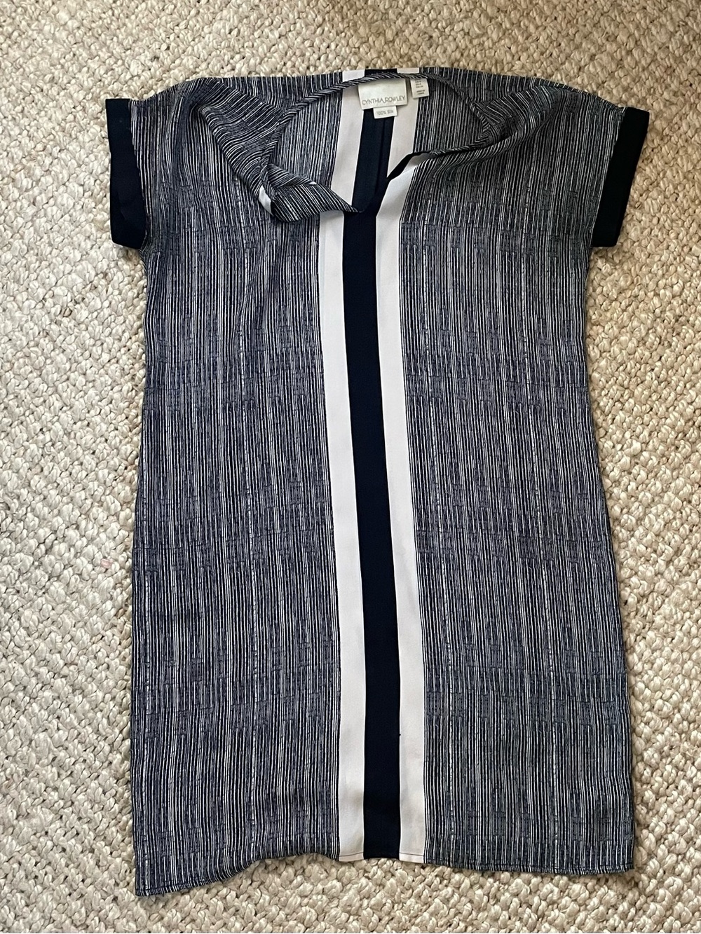 Cynthia Rowley Black and Light Gray Striped Silk Shift